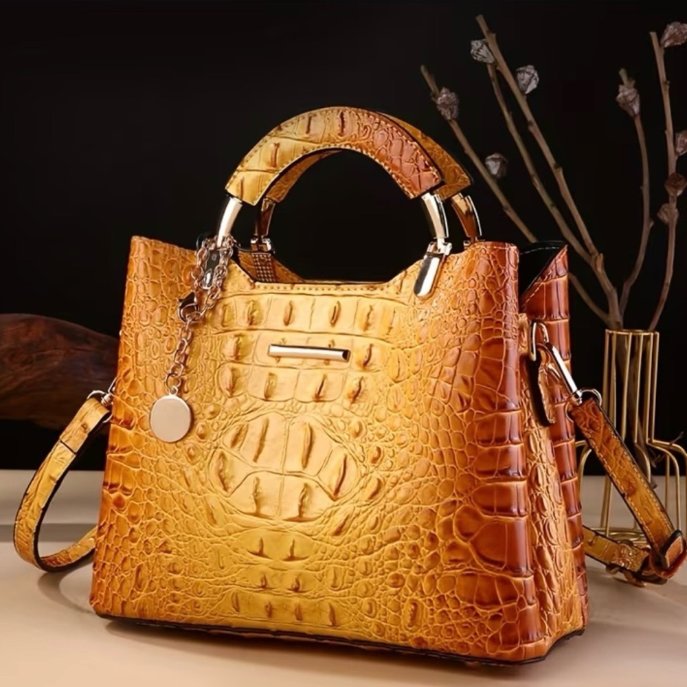 Gold Crocodile Satchel NWT - Picture 2 of 7